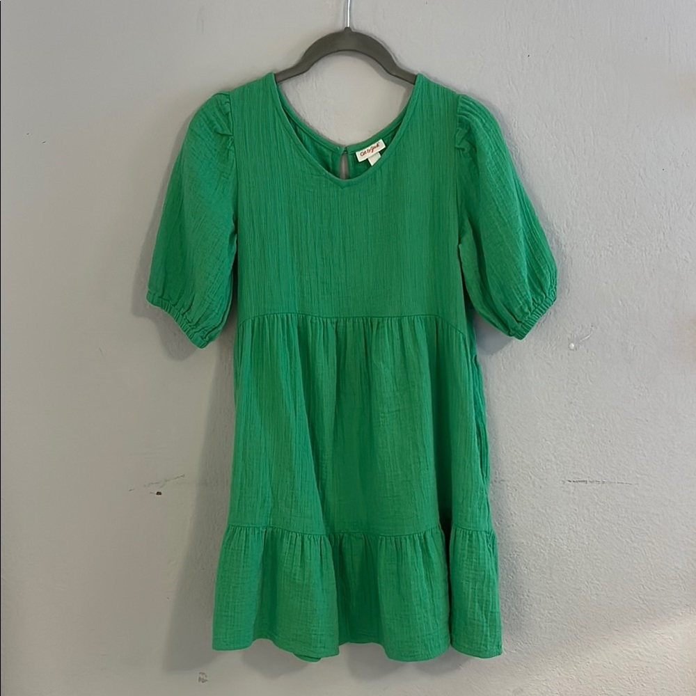 Cat & Jack Green Tiered Ruffled Sundress with Puff Sleeves